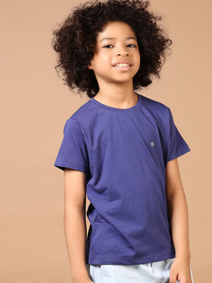 V-MART Boys Solid Cotton Blend Regular T Shirt(Blue, Pack of 1)