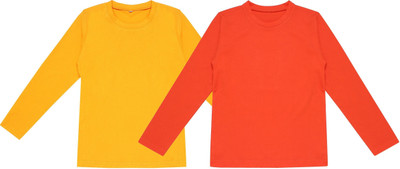 UNFLD Boys Solid Pure Cotton Regular T Shirt(Multicolor, Pack of 2)