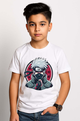 YI FASHION Boys & Girls Printed Polyester Regular T Shirt(White, Pack of 1)