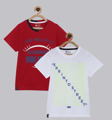 3Pin Boys Abstract Cotton Blend Regular T Shirt(Multicolor, Pack of 2)