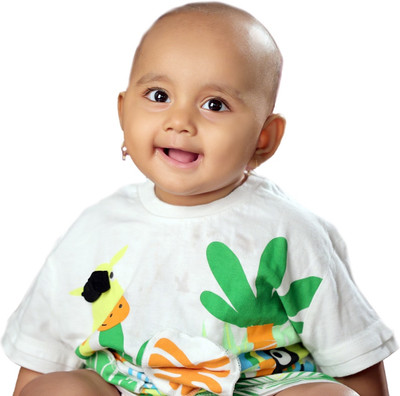 kidzay Baby Boys & Baby Girls Floral Print Cotton Blend Regular T Shirt(White, Pack of 1)