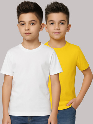 FRISKERS Boys Solid Pure Cotton Regular T Shirt(White, Pack of 2)