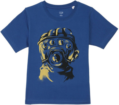 WYM TREND Boys Graphic Print Pure Cotton Regular T Shirt(Blue, Pack of 1)