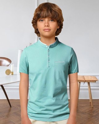 EyeBogler Boys Solid Cotton Blend T Shirt(Blue, Pack of 1)