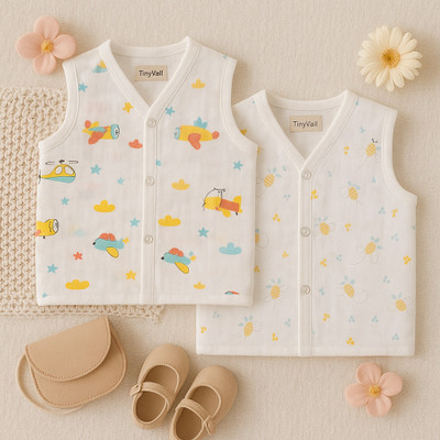 TinyVail Baby Boys & Baby Girls Printed Pure Cotton Regular T Shirt(White, Pack of 2)