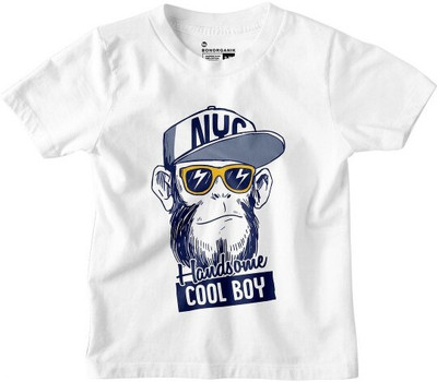 BonOrganik Boys Printed Pure Cotton Regular T Shirt(White, Pack of 1)