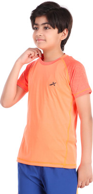 VECTOR X Boys Solid Polyester Regular T Shirt(Orange, Pack of 1)