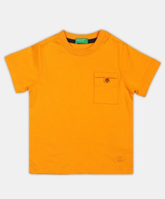 United Colors of Benetton Boys Solid Pure Cotton T Shirt(Orange, Pack of 1)