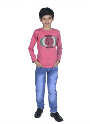 stylestorm Boys Printed Pure Cotton Regular T Shirt(Pink, Pack of 1)