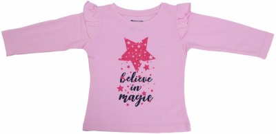 BodyCare Girls Typography, Graphic Print Pure Cotton Regular T Shirt(Pink, Pack of 1)