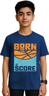 TeeSlix Boys Printed Pure Cotton Regular T Shirt(Blue, Pack of 1)