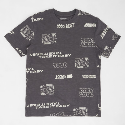 Pantaloons Junior Boys Printed Cotton Blend Regular T Shirt(Grey, Pack of 1)