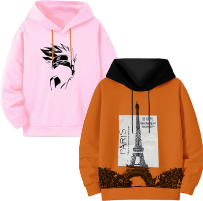 UNFLD Boys & Girls Graphic Print Cotton Blend Regular T Shirt(Multicolor, Pack of 2)