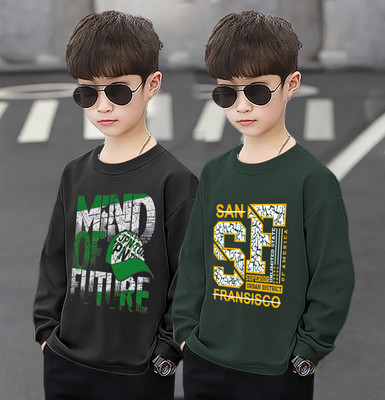 JumboTrend Boys Printed Cotton Blend Regular T Shirt(Black, Green, Pack of 2)