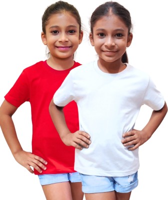 Inner Element Boys & Girls Solid Pure Cotton T Shirt(Red, Pack of 2)