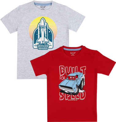 J&JP Boys Graphic Print Cotton Blend Regular T Shirt(Multicolor, Pack of 2)
