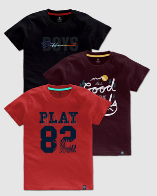Codez Boys Printed Cotton Blend Regular T Shirt(Multicolor, Pack of 3)