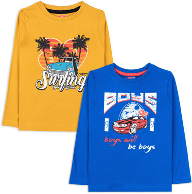 Ariel Boys Graphic Print Cotton Blend Regular T Shirt(Multicolor, Pack of 2)
