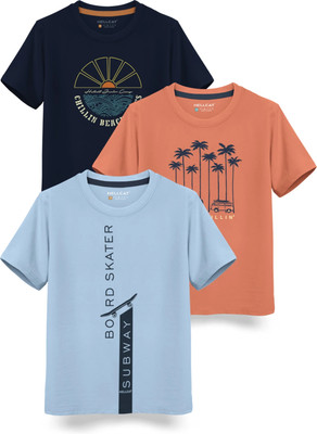 Hellcat Boys Printed Cotton Blend Regular T Shirt(Dark Blue, Pack of 3)