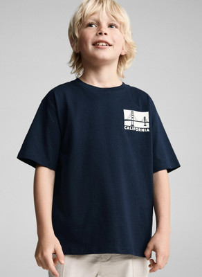 Alan Jones Boys Printed Cotton Blend Oversized T Shirt(Dark Blue, Pack of 1)