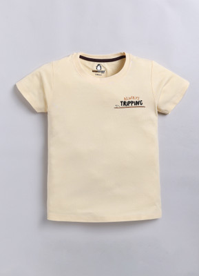 CRAZYPENGUIN ELITE Boys Printed Cotton Blend Regular T Shirt(Beige, Pack of 1)