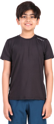VECTOR X Boys Solid Polyester Regular T Shirt(Black, Pack of 1)