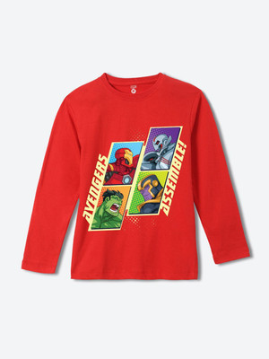 YK Marvel Boys Printed Cotton Blend Regular T Shirt(Red, Pack of 1)