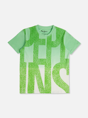 Pepe Jeans Boys Typography Pure Cotton Regular T Shirt(Green, Pack of 1)