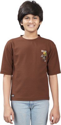 izole Boys Graphic Print Cotton Blend Oversized T Shirt(Brown, Pack of 1)