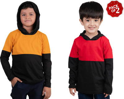 CHOMMBOOKA TRENDING Boys Colorblock Cotton Blend Regular T Shirt(Red, Pack of 2)