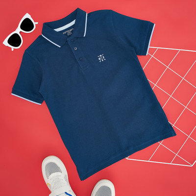 Pantaloons Junior Boys Solid Pure Cotton Regular T Shirt(Blue, Pack of 1)