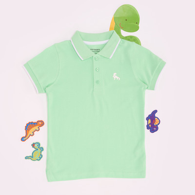 Pantaloons Junior Boys Solid Cotton Blend Regular T Shirt(Green, Pack of 1)