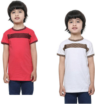 Indistar Boys Self Design Pure Cotton Regular T Shirt(Multicolor, Pack of 2)