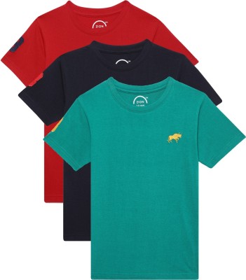 ZION Boys Solid Cotton Blend Slim T Shirt(Multicolor, Pack of 3)