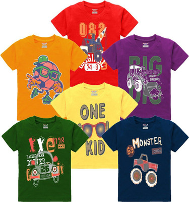 kiddeo Boys Printed Pure Cotton Regular T Shirt(Multicolor, Pack of 6)