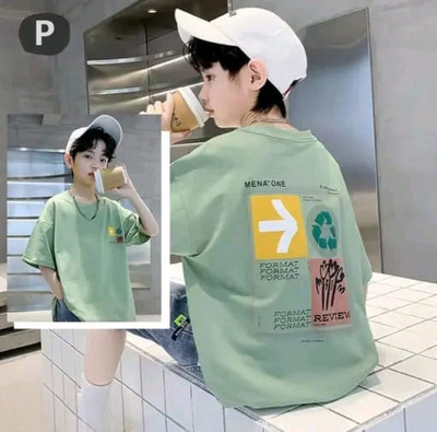 ASHA Boys Printed Cotton Blend Oversized T Shirt(Green, Pack of 1)