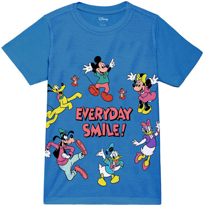 DISNEY BY MISS & CHIEF Boys Printed Polycotton Regular T Shirt(Blue, Pack of 1)