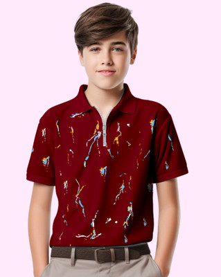 ENITOR Boys Printed Cotton Blend Regular T Shirt(Maroon, Light Blue, Pack of 1)