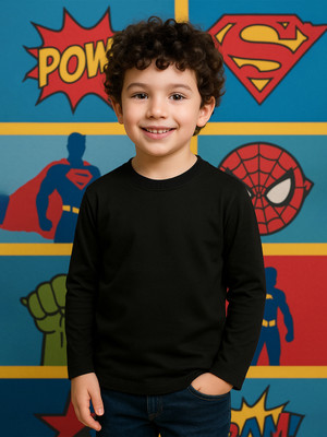 FBAR Boys Solid Cotton Blend Regular T Shirt(Black, Pack of 1)