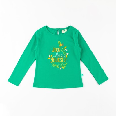 JusCubs Girls Graphic Print Cotton Blend T Shirt(Green, Pack of 1)