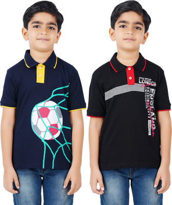 CHECKERSBAY Boys Printed Cotton Blend Regular T Shirt(Multicolor, Pack of 2)