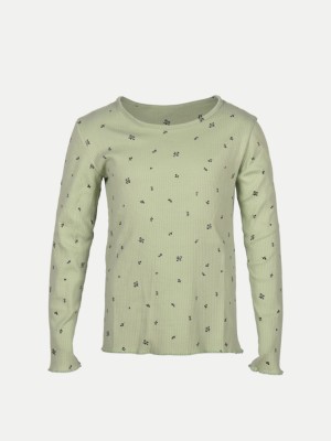 radprix Girls Printed Pure Cotton T Shirt(Green, Pack of 1)