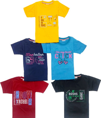 BobbleKids Baby Boys & Baby Girls Printed Pure Cotton Regular T Shirt(Multicolor, Pack of 5)