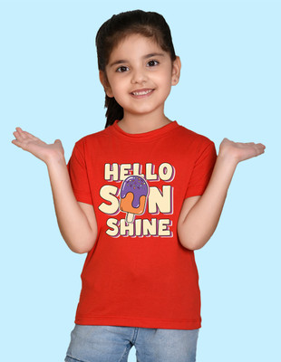 Nusyl Girls Graphic Print Cotton Blend Regular T Shirt(Red, Pack of 1)