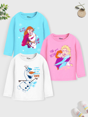 DISNEY BY MISS & CHIEF Girls Cartoon Cotton Blend Regular T Shirt(Multicolor, Pack of 3)