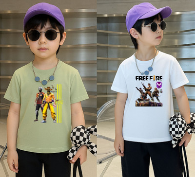 Lecowar Boys Printed Polyester Regular T Shirt(Green, White, Pack of 1)