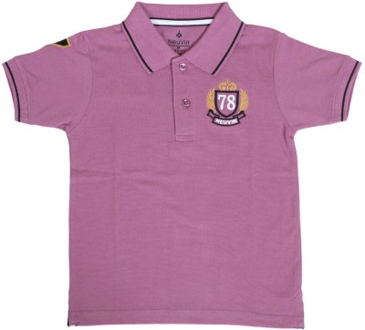 NeuVin Boys Embroidered Cotton Blend T Shirt(Purple, Pack of 1)
