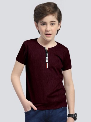 cut & make Boys Solid Cotton Blend Regular T Shirt(Maroon, Pack of 1)