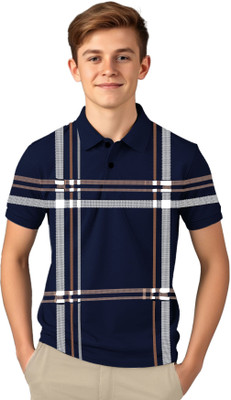 Kiddy Viddy Boys Striped Cotton Blend Regular T Shirt(Blue, Grey, Pack of 1)