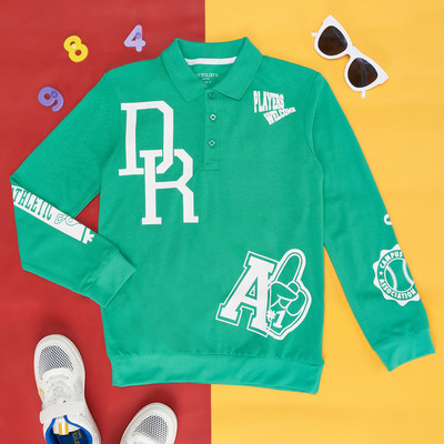 Pantaloons Junior Boys Typography, Printed Pure Cotton Regular T Shirt(Green, Pack of 1)